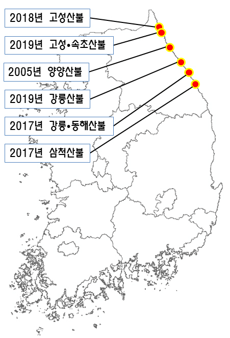 우리나라 대형산불 발생 지역